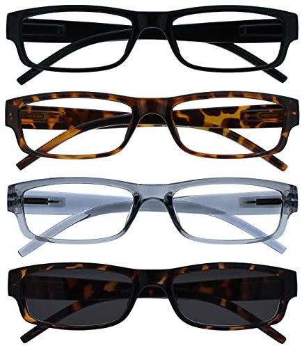 OPULIZE Occhiali Da Lettura Nero Marrone Grigio Lettori Con Marrone UV400 Lettore Sole Valore 4 Pacco Uomo Donna RRRS32-1272 +1,00