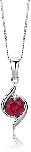 MIORE Kette Damen Halskette aus Weißgold 9 Karat- 375 Gold mit Edelstein-Geburtsstein Anhänger Rubn, Saphir, Smaragd, Topas, Halsschmuck 45 cm lang (Rubin)
