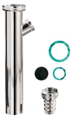 Haas Messing Tauchrohr 1 1/4 Zoll DN32 mit Geräteanschluß, Silber, Chrom, Einzelstück, ca. 14,5 cm, für Waschmaschinen