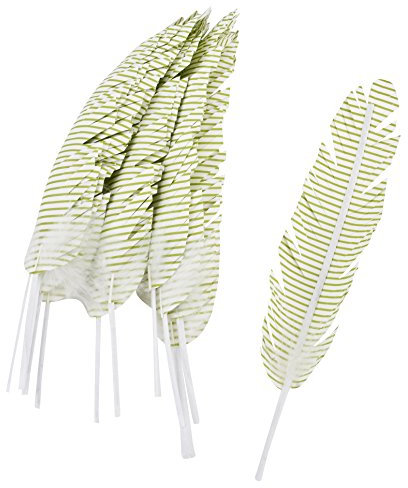 Dadeldo Federn 12er-Set Deko Papier 19cm Weiss-grün Osterdeko Frühlingsdeko Ostern