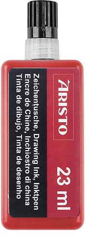 Aristo AR64803 Zeichentusche rot (hohe Deckraft, schnell trocknend, lichtbeständig, reproduzierfähig, Tusche für Tuschefüller Aristo MG1 PRO) 23 ml