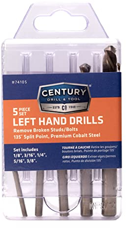Century Drill & Tool 74105 Cobalt Left Hand Drill Bit, 5 Piece Set