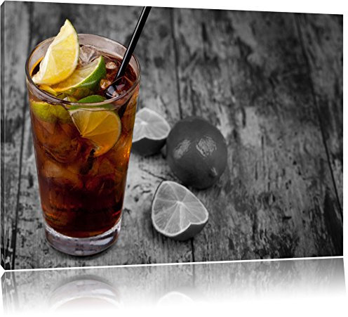 Pixxprint Cuba Libre mit vielen Limetten B&W, Größe: 60x40cm, Leinwandbild, fertig gespannt, Wandbild, Dekoration, Kunstdruck, kein Poster
