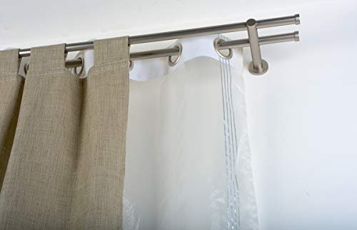 InCasa Doppelte Gardinenstange Ø 20 mm ohne Ringe, Länge: 300 cm, gebürsteter Edelstahl – komplett