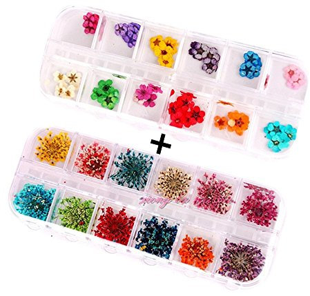 XICHEN® 36 Starry Plus 36 Five Flower Flower Three-Dimensional Applique 3D Nail Stickers Nail Supplies Dried Flowers 2 * 12 Color (Starry and Five Flower)