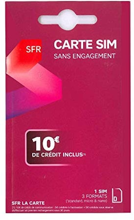 CARTE SIM SFR SANS ENGAGEMENT AVEC 10€ DE CREDIT INCLUS