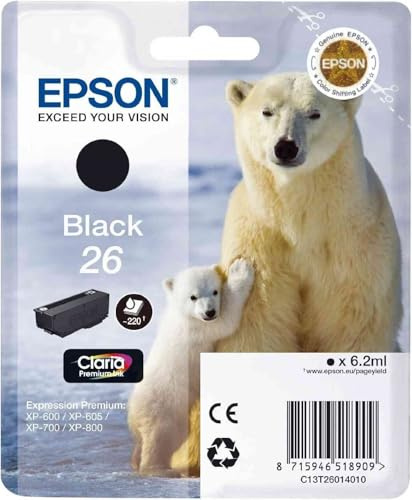 Epson T2601 26 Inkjet Cartridge Polar Bear Capacity 6.2ml Black Ref C13T26014010 102133