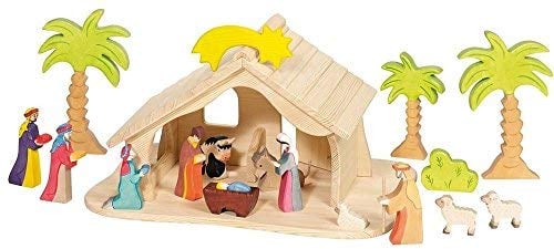 Holztiger Puppenhaus mit Weihnachtsstern (ohne Figuren, ohne Bäume)