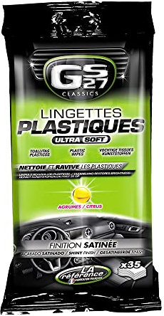 GS27 - Lingettes Plastiques Voiture - Finition Satinée - Parfum Agrumes - 35 Lingettes Voiture