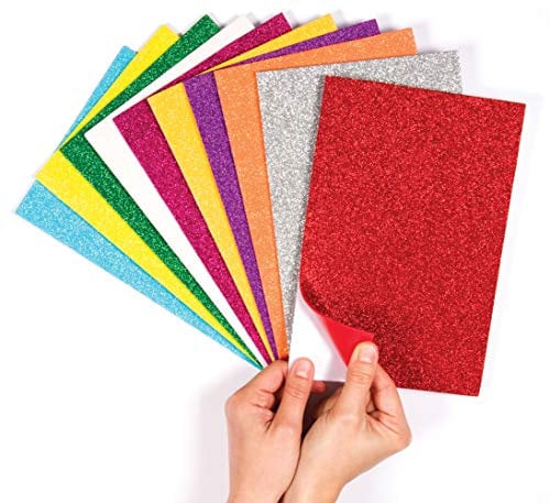 Hojas de Espuma Autoadhesivas con Purpurina EF434 Baker Ross: Suministros Creativos para Niños, Manualidades y Decoraciones de Temporada (Paquete de 10), Varios Colores
