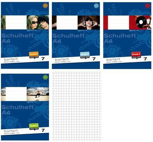 1 Packung a 10 Schulhefte A4 16 Blatt kariert, Lineatur 7, große Kästchen, 7mm, Bastelweltset, Heft, Rechenheft