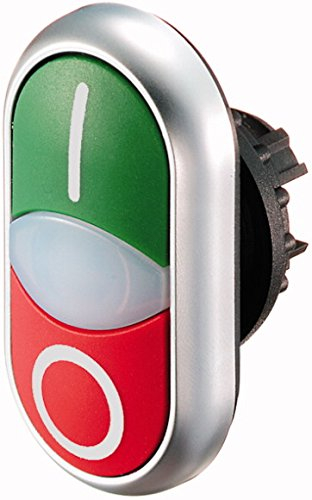 EATON M22-DDL-GR-X1/X0 Pulsador Doble con Retorno y Lámpara de Señalización, IP66 Protección, Verde(I)/Rojo(0), 5.5cm x 3.0cm x 3.0cm, Caja de 5