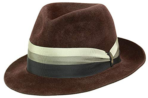 Borsalino Veloursfilz Fedora Hut aus Haarfilz - Rotbraun (380) - 55 cm