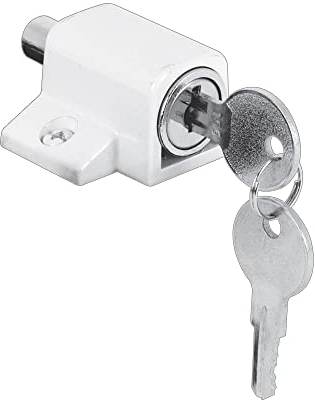 Prime-Line U 9862 White, Push-in Keyed Sliding Door Lock, 1-3/4 in