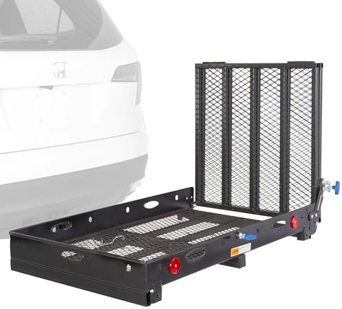 Titan Ramps Wheelchair Scooter Carrier for Car Truck SUV, 2 Hitch, Extra Long Folding Ramp, 500 lb Capacity, 52 x 48 Cargo Carrier for Vehicles