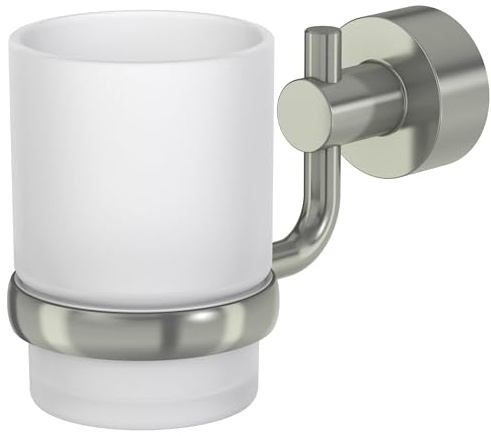 Lenz Zahnputzglas Scala in Nickel – Inklusive Kleber und Montagematerial | Zahnputzbecher mit platzsparende Wandmontage, Zum Kleben oder Bohren, Zur Reinigung herausnehmbar, 5007622