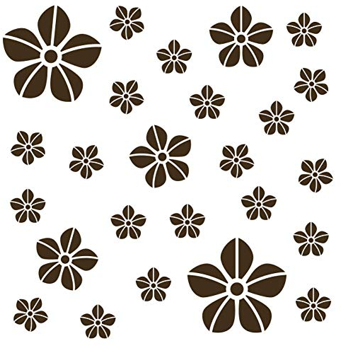 kleb-Drauf® | 25 Blumen | Braun - matt | Wandtattoo Wandaufkleber Wandsticker Aufkleber Sticker | Wohnzimmer Schlafzimmer Kinderzimmer Küche Bad | Deko Wände Glas Fenster Tür Fliese