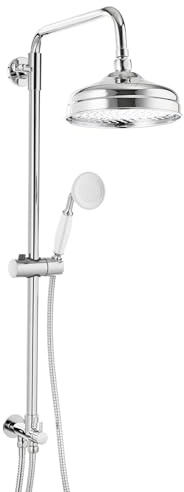 ENKI RG018 Carre Round Modern Rigid Riser Kit, Stainless Steel, Rainfall | Solid Brass, Easy Install, Fittings Included, 1-Year Guarantee, Rainfall Shower Head, Handset & Hose, Exposed Shower