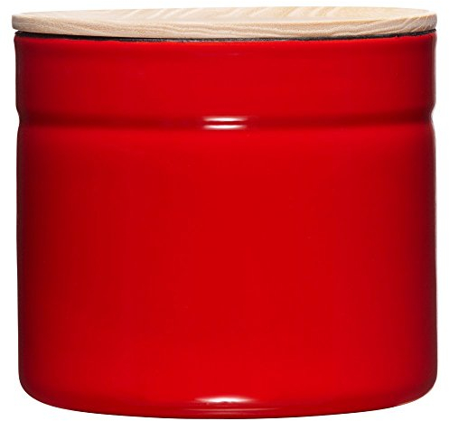 Riess, 2174-213, Vorratsdose mit Eschenholzdeckel, Durchmesser 13 cm, Höhe 12 cm, Inhalt 1350 ml, FRESH TOMATO, KITCHEN-MANAGEMENT, Truehomeware, Emaille