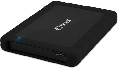 FANTEC Alupro U3 Externes Festplattengehäuse (für 6, 35 cm (2, 5 Zoll) SATA Festplatte oder SSD, USB 3.0 SuperSpeed, Gebürstetes Aluminium Gehäuse, mit elastischer Schutzhüllein aus Silikon) Schwarz