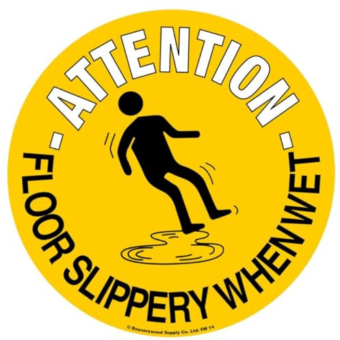 Beaverswood Floor Markers. Safety Floor Signs. Floor Slippery When Wet Sign Removable Self Adhesive Waterproof Durable Vinyl Label. (430Mm Dia)