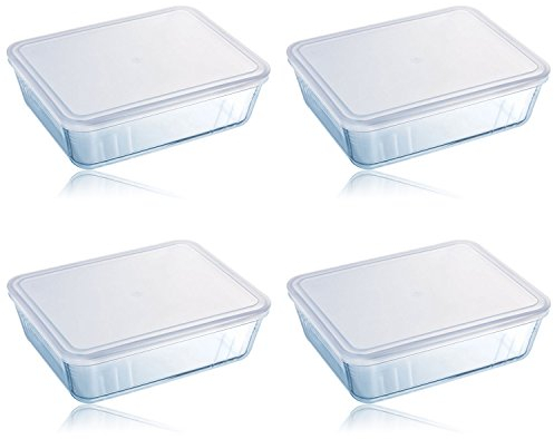 Pyrex Cook & Store 4 Piece 1.5L Rectangular Glass Baking Dish With Plastic Lid