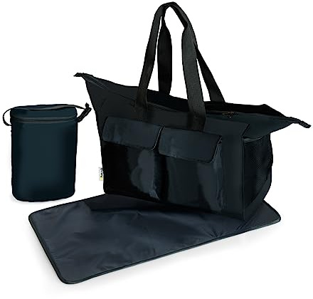 Hauck Care Me Große Multifunktionale Wickeltasche inklusive Wickel-Unterlage, Isolierter Flaschenhalter - schwarz