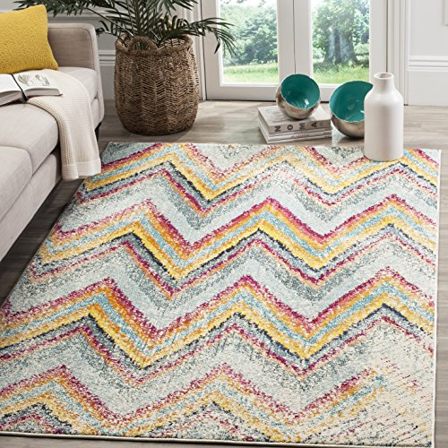 SAFAVIEH Monaco Collection Area Rug - 5'1 x 7'7, Multi, Boho Chevron Distressed Design, Non-Shedding & Easy Care, Ideal for High Traffic Areas in Living Room, Bedroom (MNC220F)