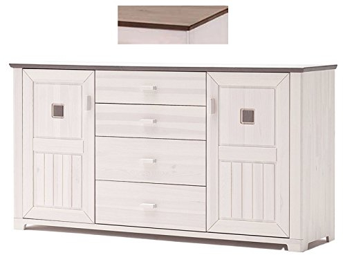 möbelando Sideboard Anrichte Highboard Schrank Standschrank Kommode Massivholz Malmö II (weiß-kolonial)