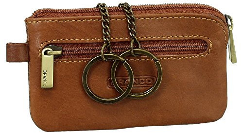 Leder Schlüsseletui Schlüsseltasche Schlüsselmappe Schlüsselbeutel mit Reißverschlussfach Farbe Cognac
