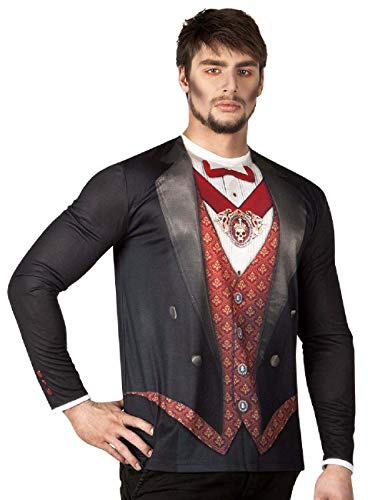 Boland Herren Fotorealistisches Shirt Vampir mehrfarbig, mit Aufdruck, Langarm-Shirt für Herren, perfekt für Halloween, Mottoparty und Karneval, Blazer, Weste, Fliege