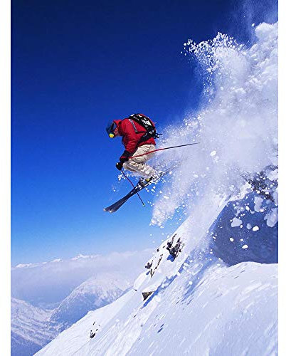 Wee Blue Coo Skier Ski Jumping Snow Sport Sky Art Print Poster Wall Decor Kunstdruck Poster Wand-Dekor-12X16 Zoll