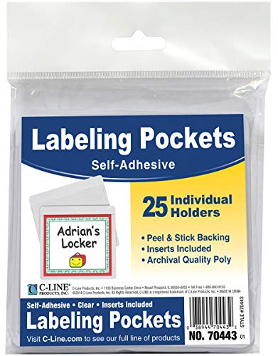 C-Line-70443 Self-Adhesive Labeling Pockets, Pack of 25, 3-1/2 x 2-3/4 in