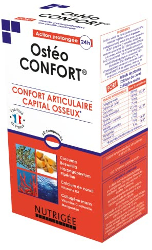 NUTRIGÉE - Ostéo Confort - Confort Articulaire - Capital Osseux - Maintient Une Ossature Normale et La Fonction Normale Des Os & Cartilages - 60 Comprimés - Programme 30/60 Jours - Fabriqué en France