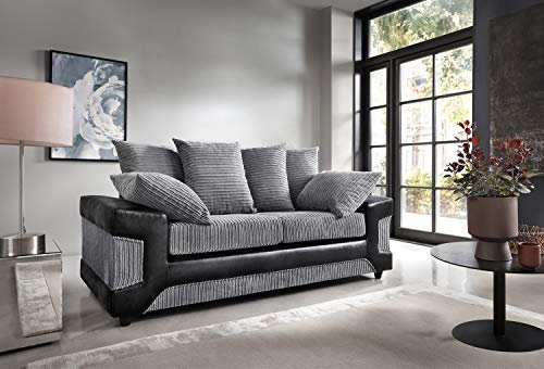 Abakus Direct | Dino Jumbo Cord Sofa in Black & Grey (3 Seater)