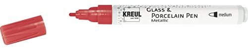 KREUL 16419 - Glass & Porcelain Pen Metallic medium, rot, formstabile Rundspitze, Strichstärke ca. 2 - 4 mm, Porzellanmalstift mit brillanter, metallischer Farbe auf Wasserbasis, lösemittelfrei