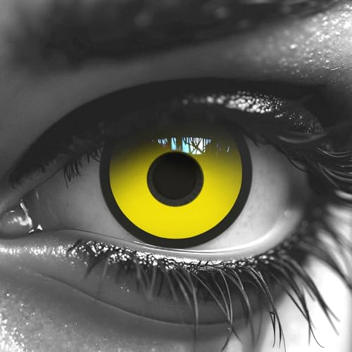 Farbige schwarze gelbe Crazy Fun Kontaktlinsen 'Black Yellow' mit gratis Linsenbehälter Topqualität zu Karneval und Halloween