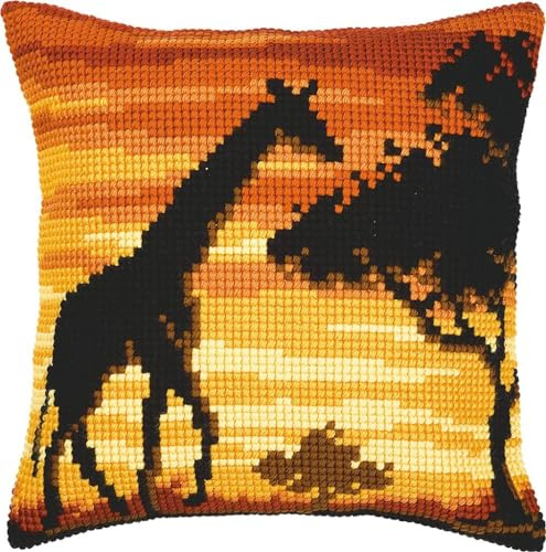 VERVACO Kreuzstich Stickpackungen Kissen Stickerei Set Anfänger Vorgedruckt Giraffe DIY Set Kreativ Set Für Erwachsene Dekoratives Kissen ca. 40 x 40 cm Bastelset Handwerker Haus Dekoration