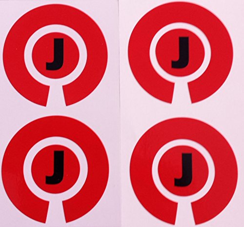 Crown Green Lawn Indoor Bowls Adhesive Lettered Coloured Marker Labels Set of 4 (Red, J)
