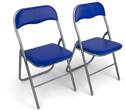 HAEST - Klappstühle 2er Set, Klappstuhl gepolstert mit Metallrahmen & Kunstleder, platzsparend, bis 150 kg belastbar, Ideal als Küchenstühle & Gartenstühle, Silber-Blau