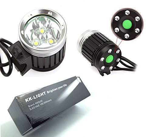 KKGUD Lampe avant Phare avant pour vélo / VTT / Enduro éclairage avant 3 X 12 watts (3 × CREE XM-L T6 LEDs) 3600 Lumens rechargeable étanche antichoc de 3 mode de lumière + Batterie 4* 18650 Batteries Inclus + Chargeur