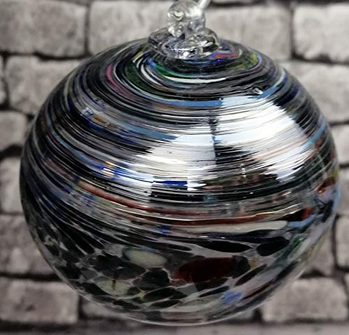 Oberstdorfer Glashütte Kugel zum hängen Bunte Glaskugel Ornament schwarz bunt gelüstert mundgeblasenes Kristallglas Fensterdekoration Durchmesser ca. 9 cm
