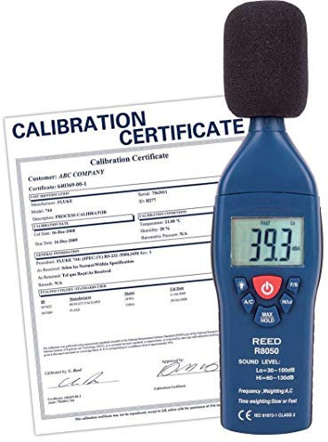 REED Instruments R8050 Sound Level Meter, Type 2, 30-100 and 60-130dB, -1.4 dB Accuracy with NIST Calibration Certificate