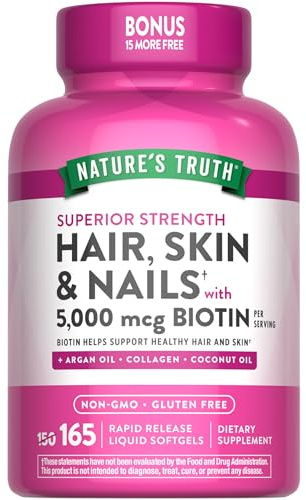 Nature's Truth Hair, Skin & Nails Vitamin | 5000 mcg Biotin | 165 Softgels