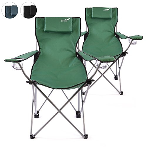 Divero 2er Set Camping Stuhl Faltstuhl Angelstuhl dunkelgrün Kopfkissen Getränkehalter robust bis 130 kg 600D Oxford Stahlrohr (Farbe wählbar)