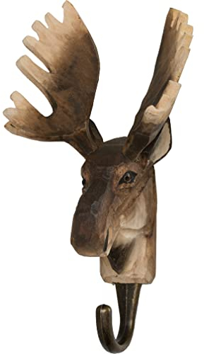 WILDLIFEGARDEN Wildlife Garden WG508 Haken Elch - Handgeschnitzter Tierhaken aus Holz und Metall - Sammlung Europäische Tiere