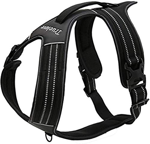 Truelove TLH5551 verhindert Zerren Hundegeschirr mit Griff Weich Gepolstert Pet Hundegeschirr Weste, reflektierendes Material(XL, Schwarz)