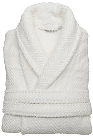 Linum Home Textiles 100% Turkish Cotton Unisex Herringbone Weave Bathrobe, White, Small/Medium