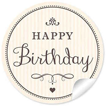 24 STICKER: Happy Birthday 24 Geburtstagsaufkleber/Etiketten im Retro-Vintage-Style in zartem creme mit Herz und Ornamente (A4 Bogen) • Papieraufkleber (Aufkleber im Format 4 cm, rund, matt)