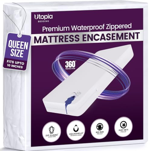Utopia Bedding Premium wasserdichter Bettwanzen-Matratzenbezug, Queen-Matratzenschoner mit Reißverschluss, 25,4 cm tief, milbendicht, 6-seitiger Matratzenbezug für Bett
